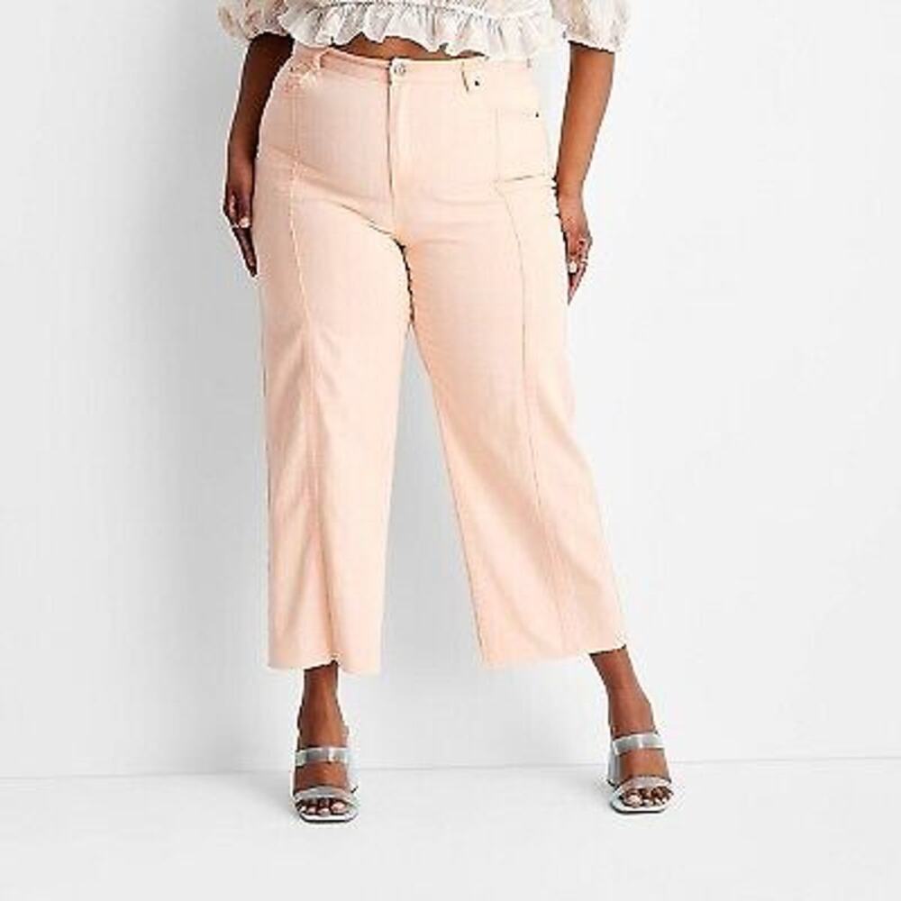 Future Collective Women's High-Rise Straight Leg Denim Raw Hem Pants Peach 4 - Picture 6 of 7